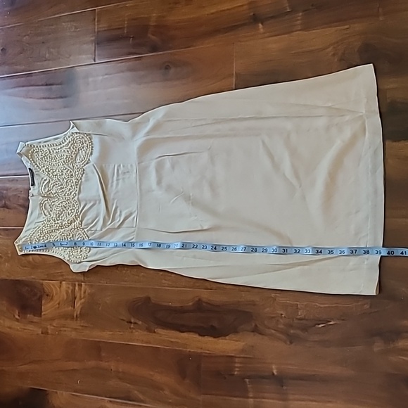 🌟Host Pick🌟 Josie Natori "Cam" Tan Embellished Sheath Dress with Beading - Picture 7 of 13